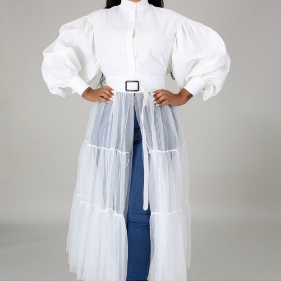 NWT White Long Sleeved Top w/Sheer Tulle Bottom - Picture 5 of 10